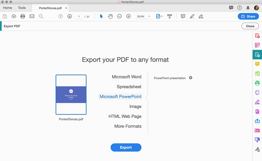 Click Export PDF