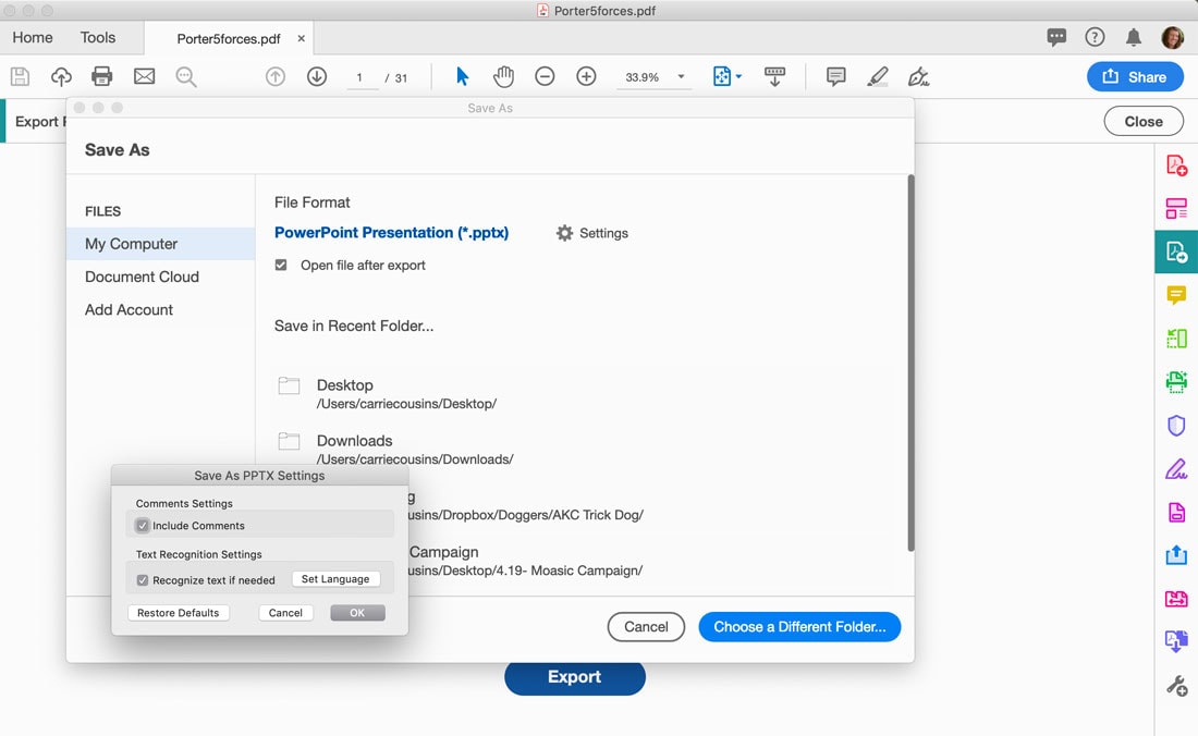 Click Export PDF