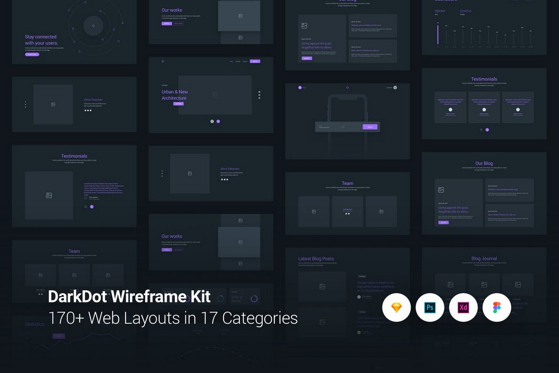 DarkDot – Wireframe UI Kit for Sketch & XD