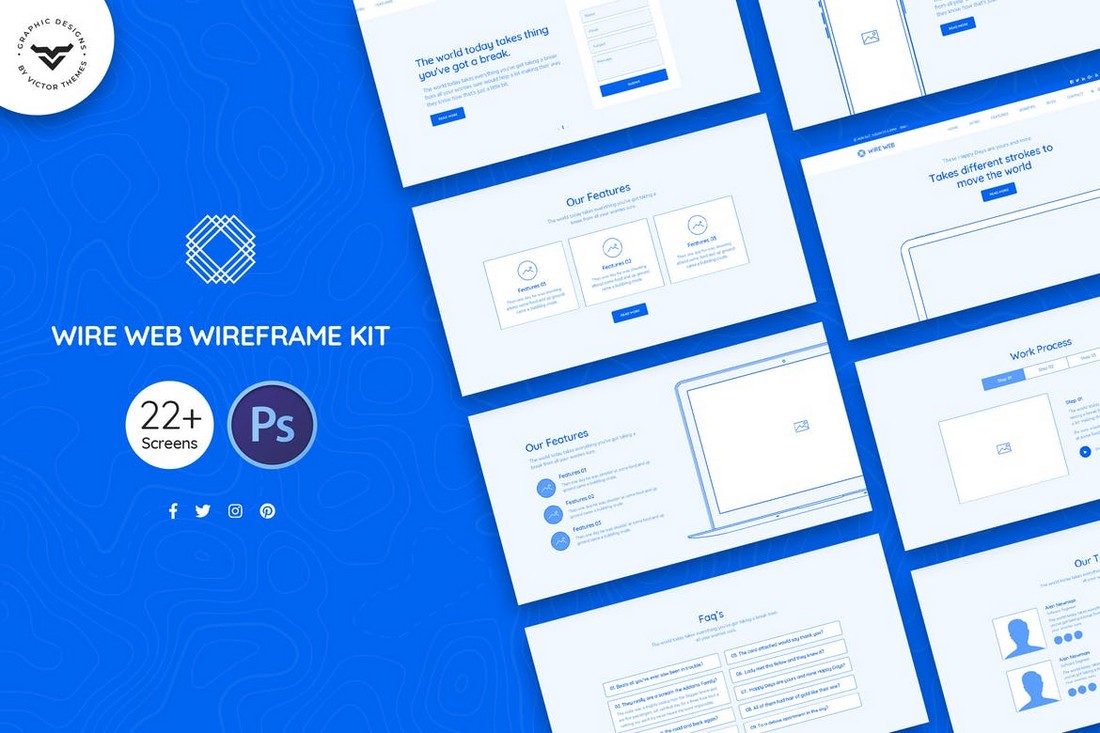 Wire Web Wireframe Kit PSD Templates