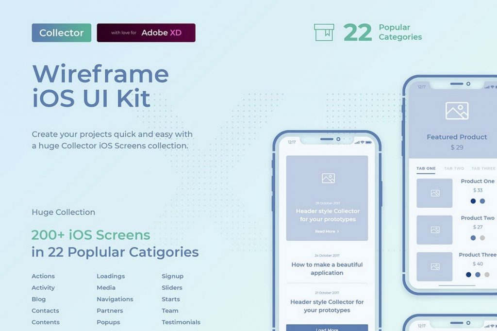 Collector – iOS Wireframe UI Kit
