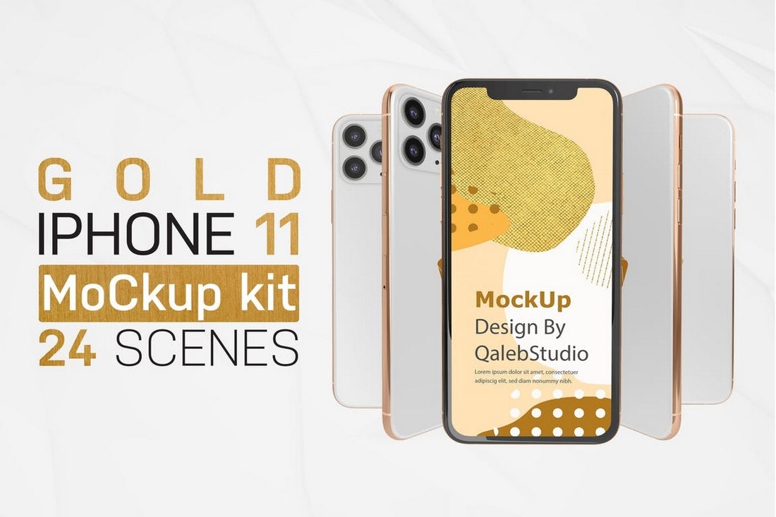 Gold & White iPhone 11 Mockup Kit